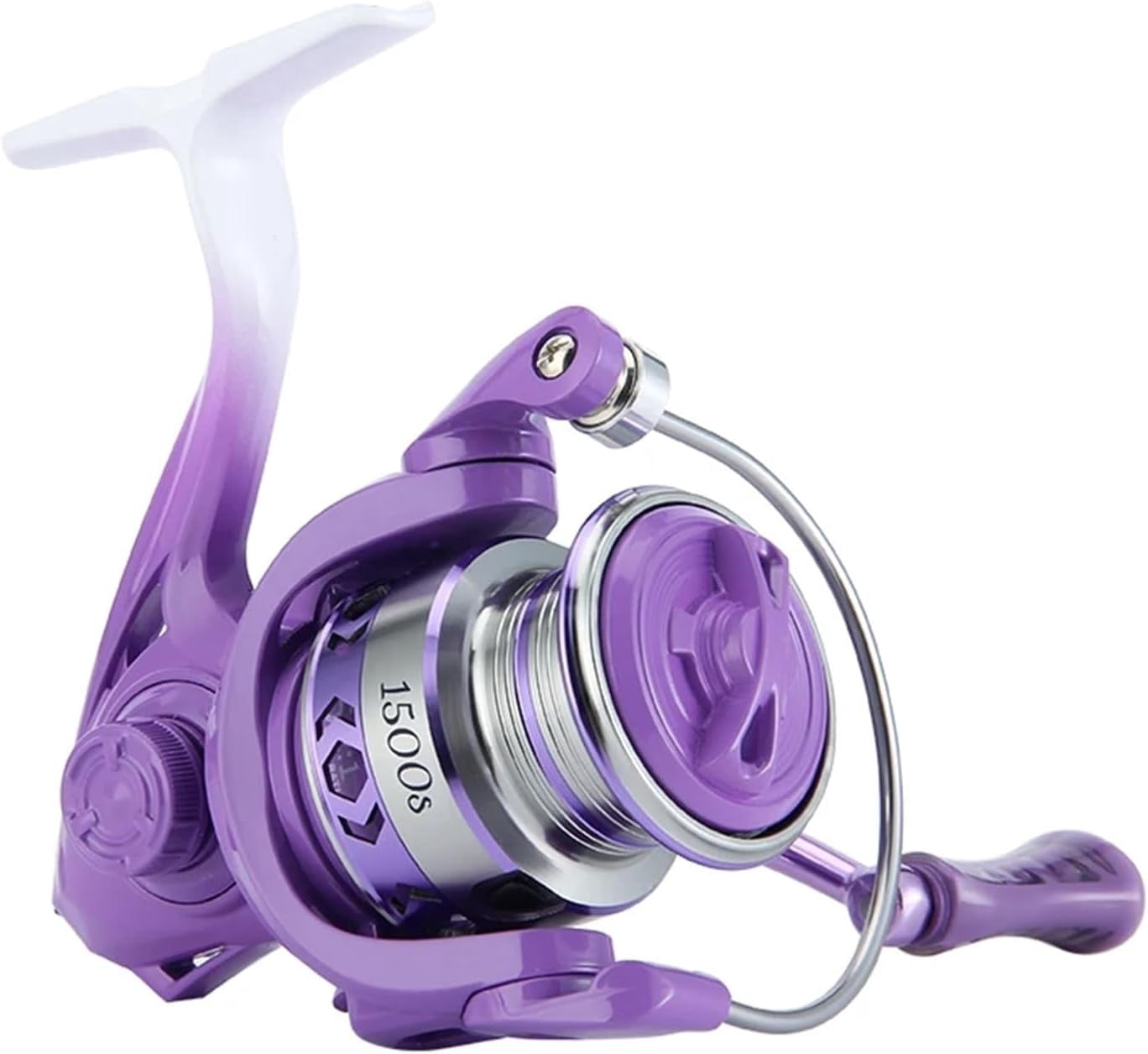 Pink Purple Lightweight Spinning Fishing Reel 3+1BB 5.2:1 Gear Ratio 8KG Max Drag Metal Spool Rocker Arm Interchangeable for Left and Right Hands
