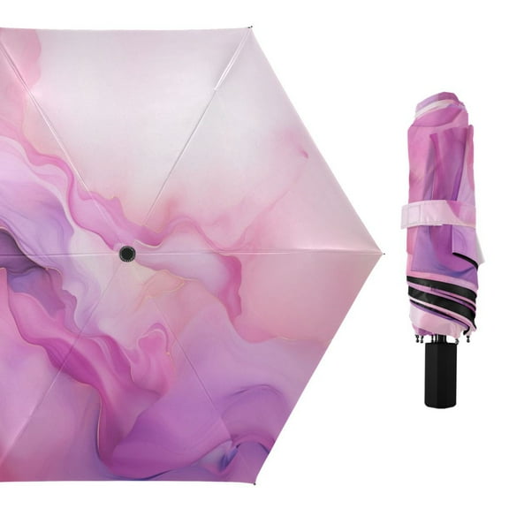 Pink Purple Marble Compact Sun Umbrella Windproof Travel Umbrellas for Rain Strong Portable UV Protection