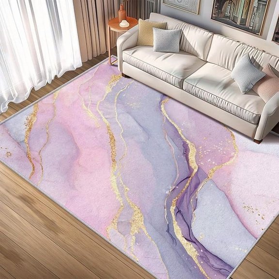 Pink Purple Marble Rug, Washable Area Rugs for Bedroom, Abstract Fluid Patterned Carpet for Living Room Dining Room Office, Watercolor Wave Decor, Non Slip, Thin, Ultra Soft 2 x 3ft