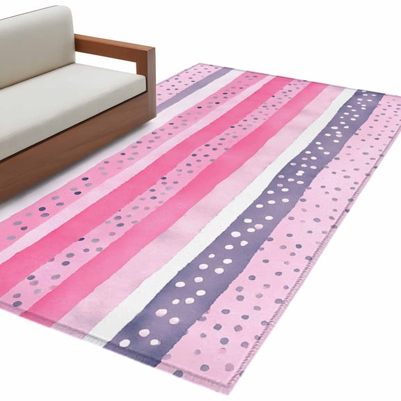 Pink Purple Ombre Area Rug 4x6 Washable Rug Non Slip Abstract Boho Polka Dots Striped Large Area Rug Indoor Floor Carpet for Entryway Bedroom Kitchen Living Room Home Office Dining Room Nursery