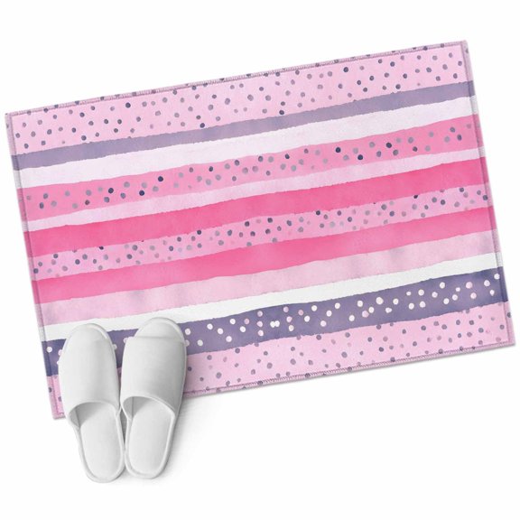Pink Purple Ombre Bathroom Rug Washable 2x3 Entryway Rug Non Slip Abstract Boho Polka Dots Striped Front Door Mat Low Pile Indoor Doormat Throw Floor Carpet for Kitchen Bedroom Entrance