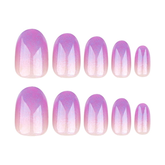 Pink Purple Ombre Gradient Press on Nails, Short Round Glossy False Nails, 24 Count