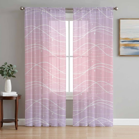 Pink Purple Ombre Sheer Curtains 63 Inch Length 2 Panels Set, Modern Abstract Striped Polka Dots Voile Window Treatment Rod Pocket Curtains Sheers Drapes for Bedroom/Living Room/Kitchen 52x"63"x2