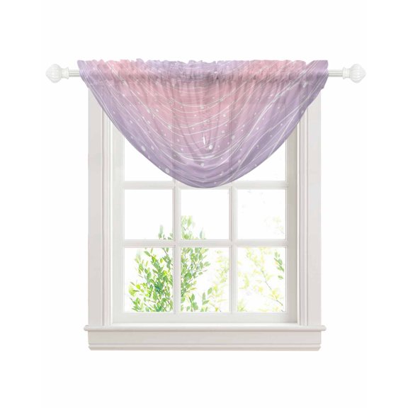 Pink Purple Ombre Sheer Waterfall Valance Curtains for Window, Modern Abstract Striped Polka Dots Rod Pocket Sheer Topper Swag Curtains for Living Room, Kitchen 38.5"W x 47.2"L, 1 Panel