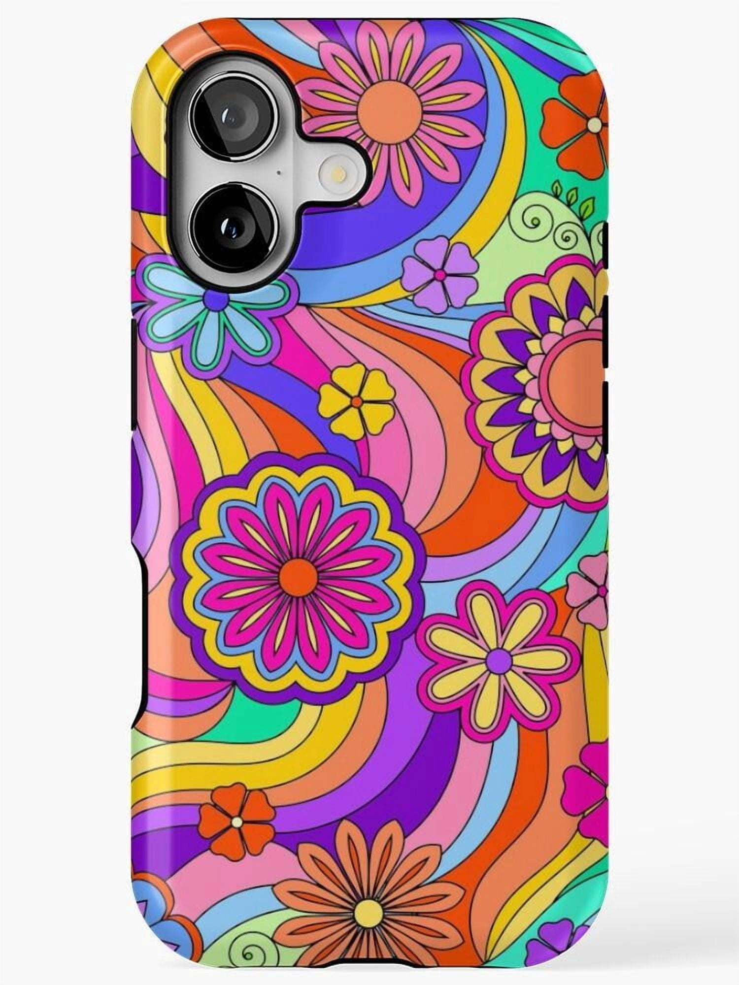 Orange Yellow Roses Graphics Pink Purple Orange and Yellow Flowers with Wavy Stripes Tough Case for ...