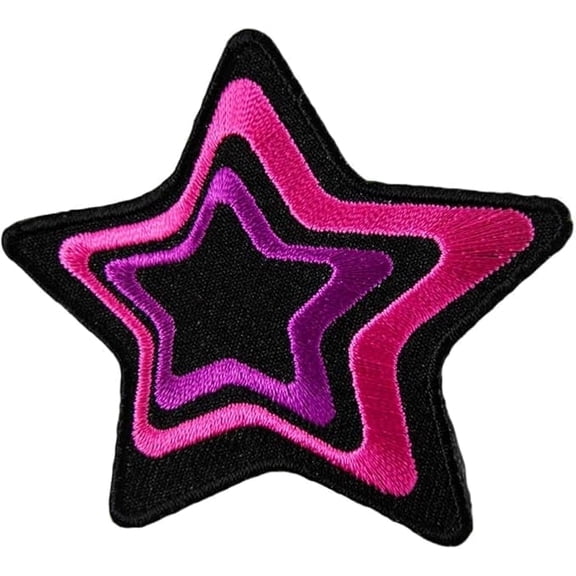 Pink & Purple Outlined Decorative Star Patch, Women's Embroidered Patches