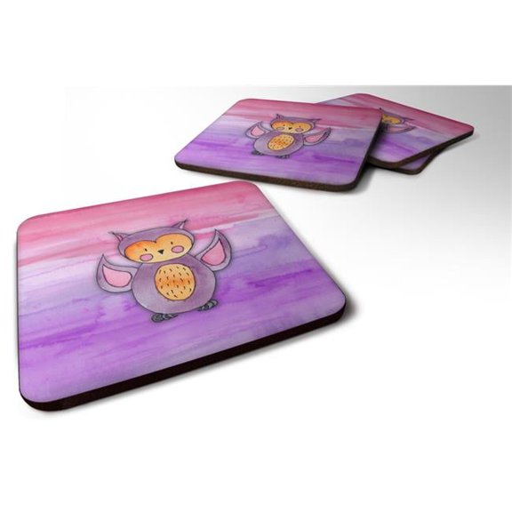 Pink & Purple Owl Watercolor Foam Coasters - Set of 4