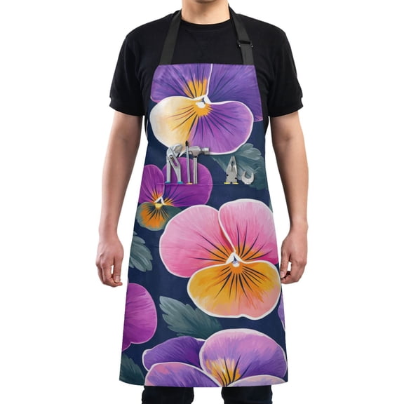 Pink Purple Pansy Chef Kitchen Apron with Pockets for Women Waterproof Aprons for Cooking Baking