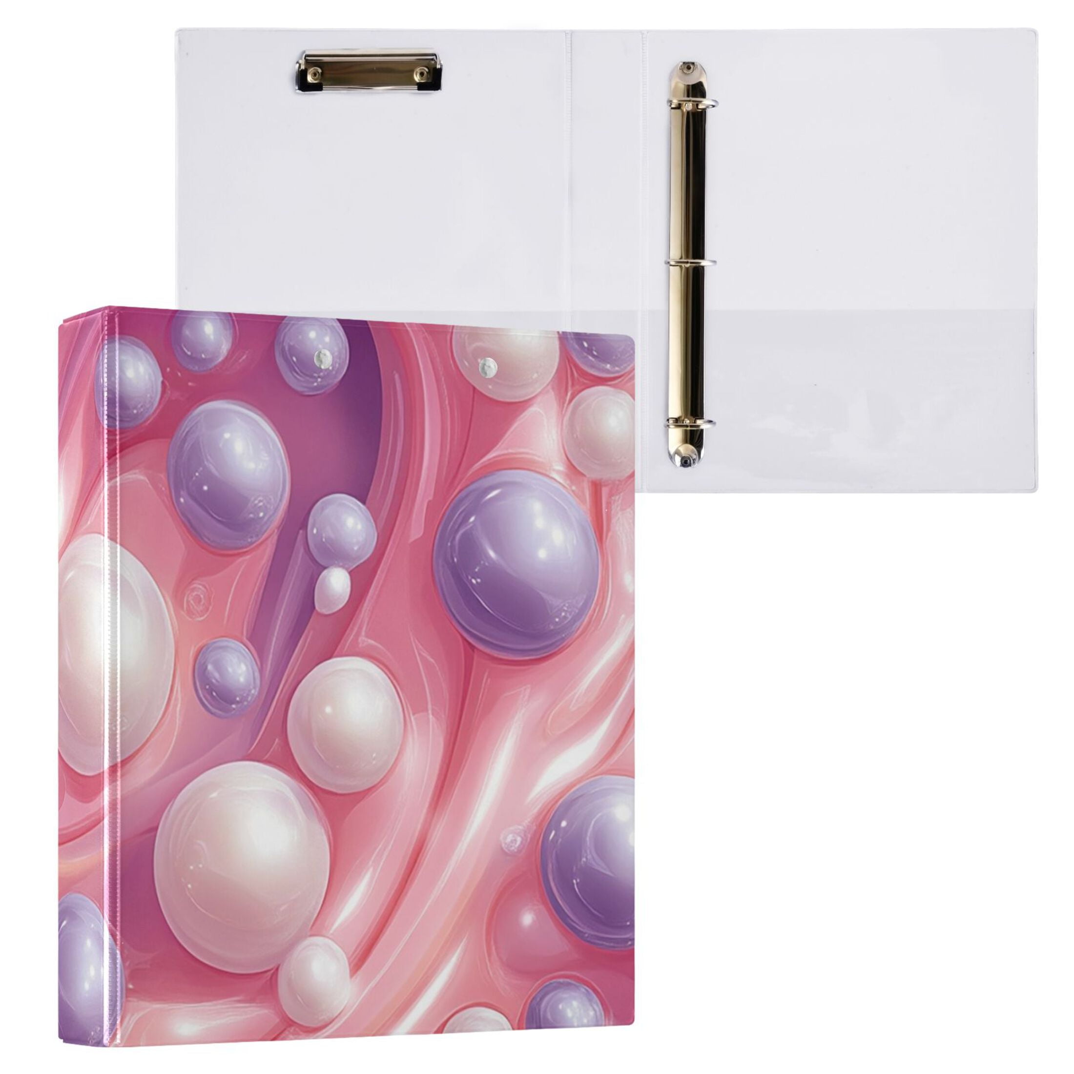 Pink Purple Pearls 3 Ring Binders 1.5 inch Hardcover File Folders with Interior Pockets A4 Size Organizer for School Office Hospital Set of 2