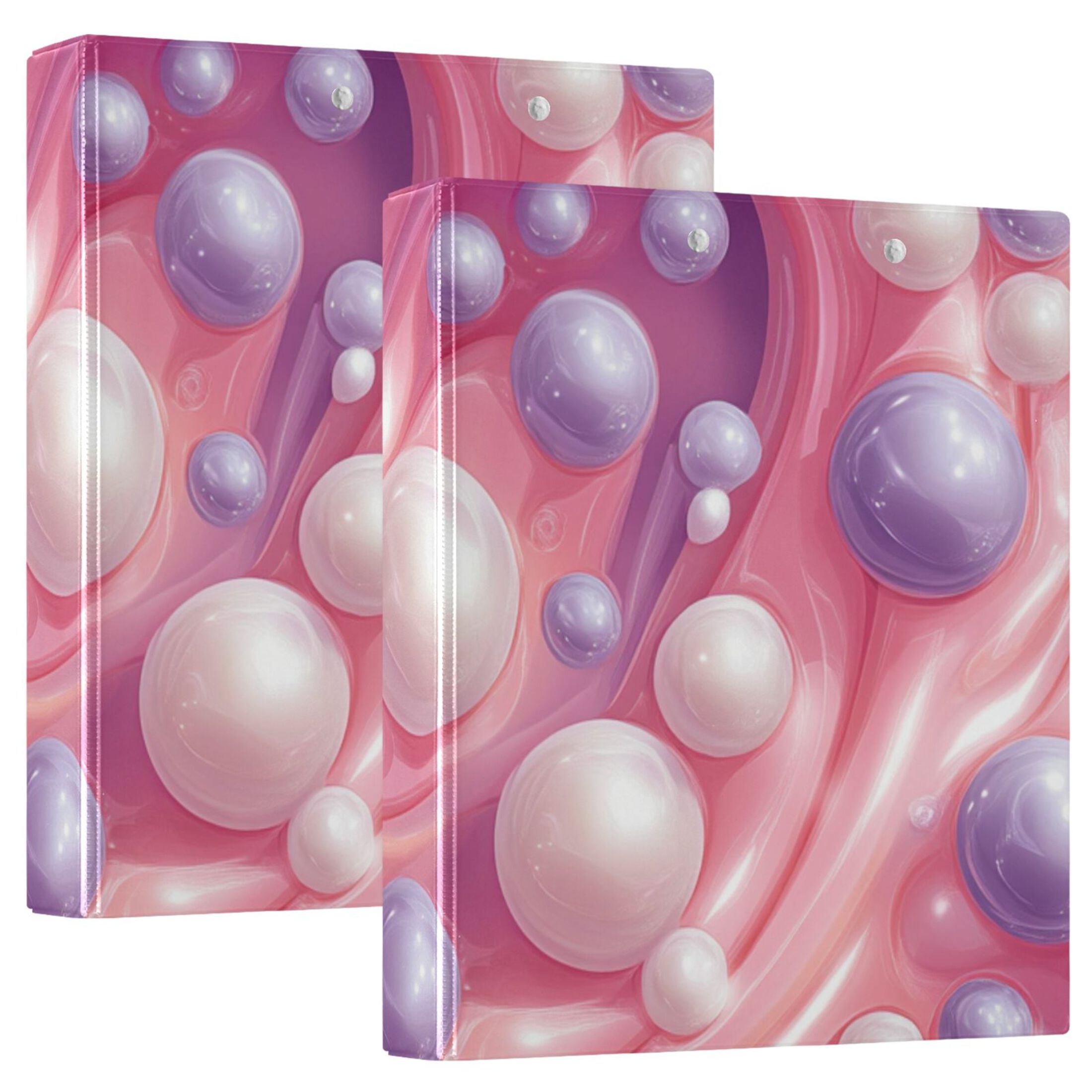 Pink Purple Pearls 3 Ring Binders 1.5 inch Hardcover File Folders with Interior Pockets A4 Size Organizer for School Office Hospital Set of 2