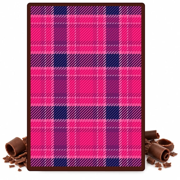 Pink Purple Plaid Pattern Edible Chocolate Transfer Sheet, by TNCT. (1 Count)