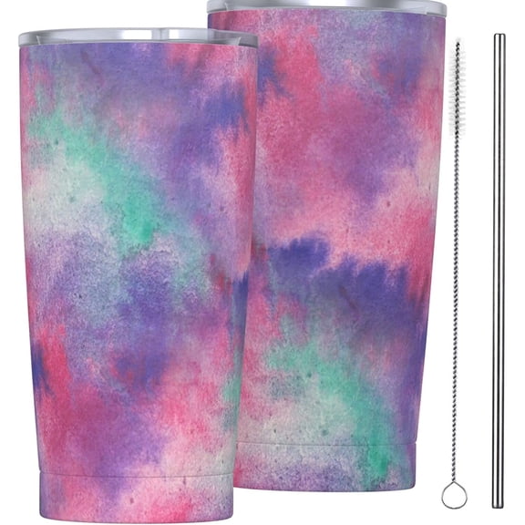Pink & Purple Seamless Watercolor Pattern Tumbler Travel Coffee Mug With Flip Lid 20 Oz Insulated Tumbler Cup Gift For Father Mother Friend Birthday