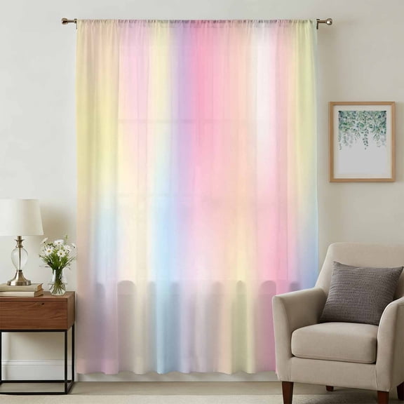 Pink Purple Sheer Curtains 108" Extra Long for Living Room, Modern Colorful Ombre Abstract Tie Dye Art Light Filtering Privacy Drapes, Semi Sheer Window Treatment for Floor to Ceiling Window