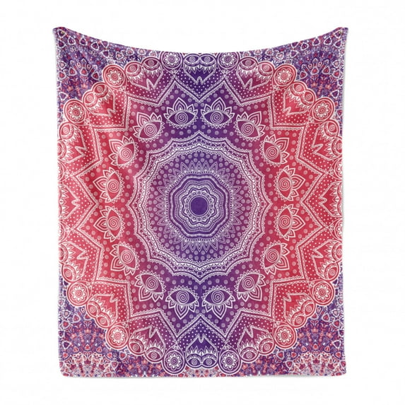 Pink and Purple Soft Flannel Fleece Throw Blanket, Vintage Art in Mandala Print Ombre Myriad Realms Geometry Design, Cozy Plush for Indoor and Outdoor Use, 50" x 60", Violet Hot Pink, by Ambesonne