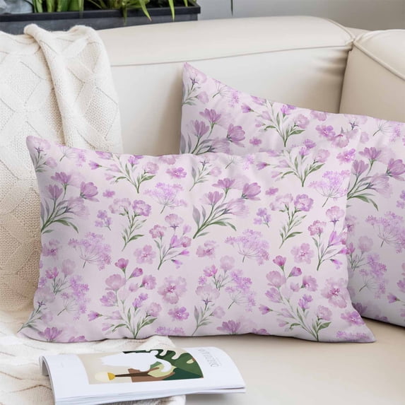 Pink Purple Spring Floral Pillow Protectors with Zipper Standard Size, Green Botanical Wildflower Blossoms Soft Brushed Microfiber Breathable Throw Pillow Covers, Pillowcase for Sofa Couch 20"x26"