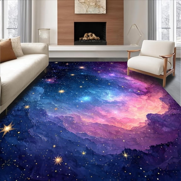 Pink Purple Starry Night Ultra Area Rug, Non Slip, Stain Resistant, Washable Area Rugs for Living Room, Bedroom 2x3ft