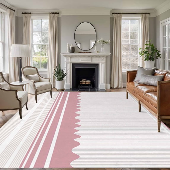 Pink Purple Striped Area Rugs 8'x10', Washable Small Throw Rugs for Living Room Patio, Abstract Modern Geometric Stripes Indoor Outdoor Rug Non-Slip Low Pile Carpet Runner Reversible Floor Mats