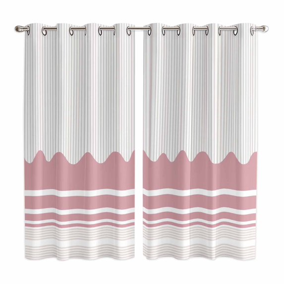 Pink Purple Striped Kitchen Curtains Window Panels, Abstract Modern Geometric Stripes Insulated Window Treatment Curtain, Grommet Curtains for Bedroom/Living Room/Bathroom, 2 Piece 52"Wx84"L