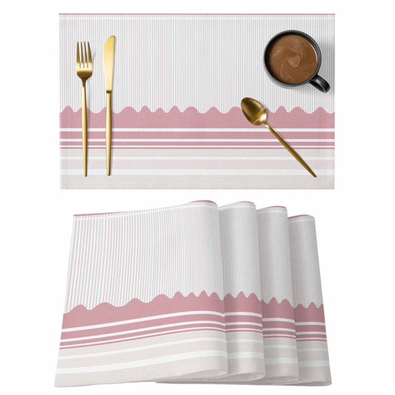 Pink Purple Striped Placemats Set of 8, Abstract Modern Geometric Stripes Placemats for Dining Table, Place Mats for Kitchen Tabletop, Waterproof Wipeable Dining Table Mats Set