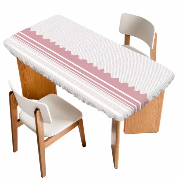 Pink Purple Striped Table Cloths for 3 Foot Rectangle Tables, Abstract Modern Geometric Stripes Patio Waterproof Elastic Fitted Tablecloths, Washable Rectangular Table Cover for Camping