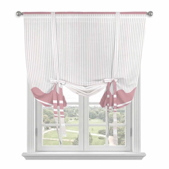 Pink Purple Striped Tie Up Curtains for Windows, Adjustable Balloon Window Shades, Abstract Modern Geometric Stripes Kitchen Window Treatments Adjustable Roll Up Curtain for Basement/Nursery 52"x45"