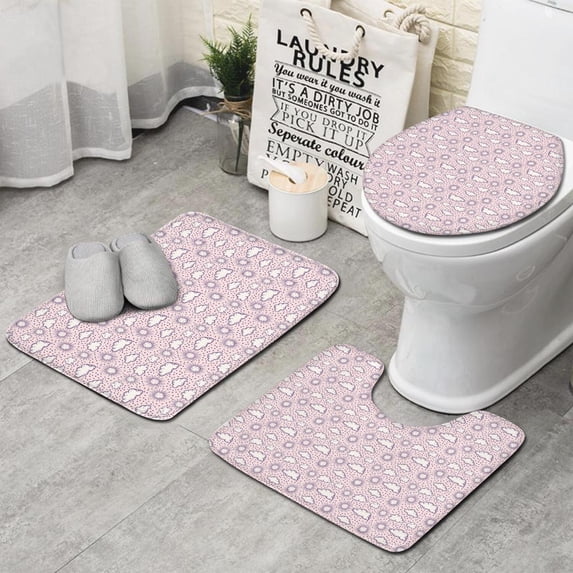 Pink Purple Sun Cloud Pattern Bathroom Rugs Sets 3 Piece,Toilet Cover Set,Absorbent Non Slip Bathroom Mats Sets with U-Shaped Contour Rug Toilet Rug Set