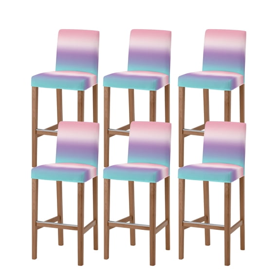 Pink Purple Teal Ombre Cream Bar Stool Covers Set of 6, Modern Abstract Art Aesthetics Stretch Bar Chair Covers with Backs, Removable Pub Counter Height Chair Cover for Kitchen Dining Room Cafe