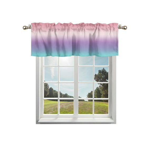 Pink Purple Teal Ombre Cream Kitchen Curtain Valances for Windows Farmhouse Short Curtains, Modern Abstract Art Aesthetics Rod Pocket Valance Curtain for Bedroom Cafe Living Room 56"x16"