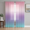 thumbnail image 1 of Pink Purple Teal Ombre Cream Semi Sheer Window Curtains 108 Inches Long, Modern Abstract Art Aesthetics Rod Pocket Voile Chiffon Curtain Light Filtering Drapes for Living Room, 52"x108", 2 Panels, 1 of 9