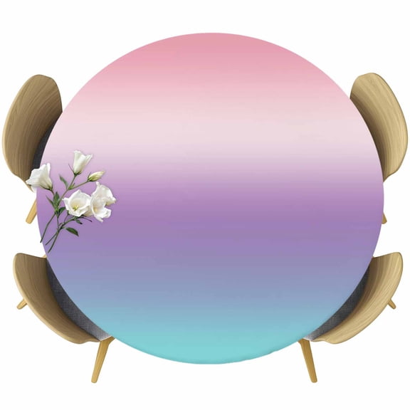 Pink Purple Teal Ombre Cream Table Cloth, Round Fitted Tablecloths with Elastic Edge, Modern Abstract Art Aesthetics Wipeable Waterproof Table Cover for Kitchen Wedding 45-54 Inches