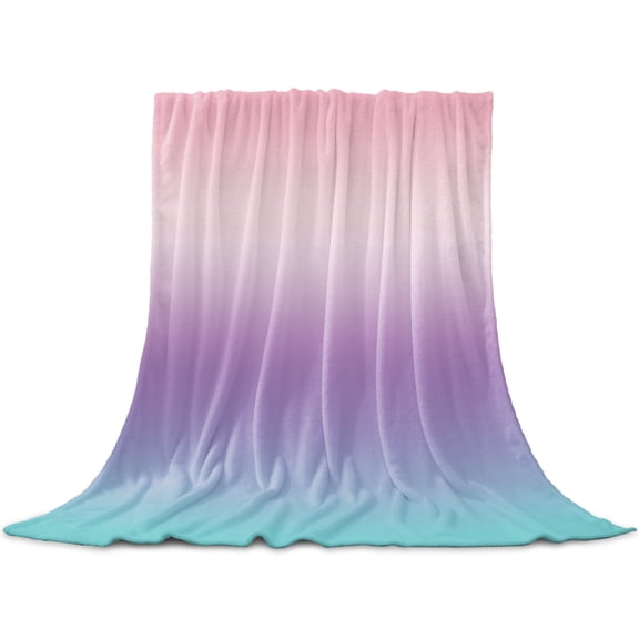 Pink Purple Teal Ombre Cream Throw Blanket for Couch,Soft Lightweight Flannel Fleece Blanket,Modern Abstract Art Aesthetics Microfiber Plush All Season Decorative Blankets Gifts for Sofa Bed 60"x80"