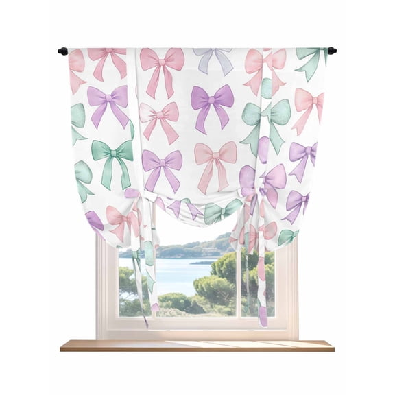 Pink Purple Teal Tie Up Curtains for Windows 45 Inch Length Balloon Curtains Kitchen Adjustable Balloon Window Shade Watercolor Bow Farmhouse Tie Up Valance Bathroom Curtain Window 34"x45"