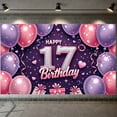 thumbnail image 1 of Pink Purple Theme 17th Birthday Banner Silver Glitter Design Display Heart Decorations Balloon Pattern Sweet Birthday Backdrop for 17th Birthday Party Teen Celebration Photo Shoot Prop, 1 of 3