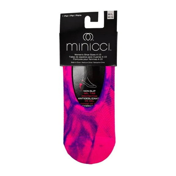 Pink and Purple Tie Dye Liner Socks Size M/L, Soft, Breathable, Moisture Wicking Fabric with Non Slip Heel Grip for All Day Comfort, Discreet Fit Stays Hidden in Loafers, Flats, Sneakers