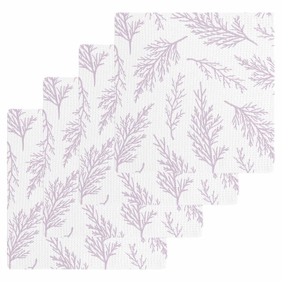 Pink Purple Tree Branches Kitchen Dish Towels for Drying Dishes Set of 4, Farmhouse Nature Botanical Waffle Weave Microfiber Hand Tea Bathroom Towels Quick Dry & Absorbent Towel 12x12