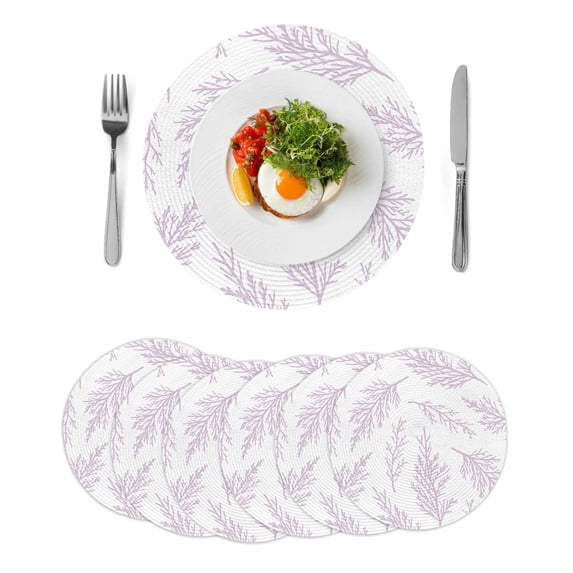 Pink Purple Tree Branches Round 15 Inch Placemats Set of 6, Farmhouse Nature Botanical HeatResistant Non Slip Place Mats for Dining Table, Wipeable Braided Kitchen Table Mats for Housewarming