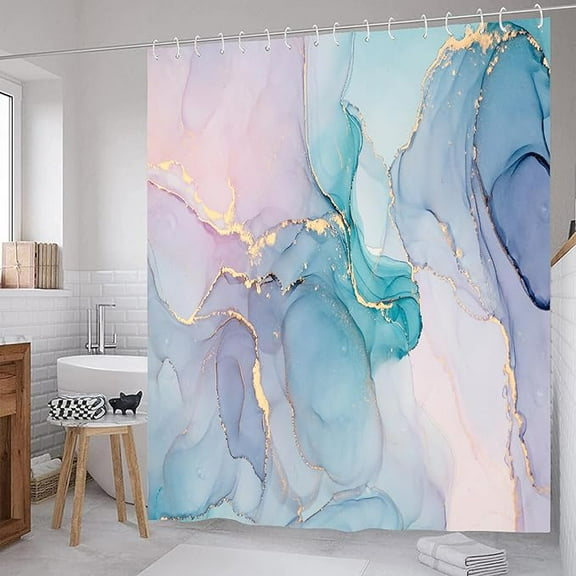Pink Purple Turquoise Marble Shower Curtain Abstract Ombre Modern Luxury Colorful Bathroom Curtains Waterproof Polyester Fabric Bath Curtain With 12 Hooks 36"W x 72"L (Pack of 1)