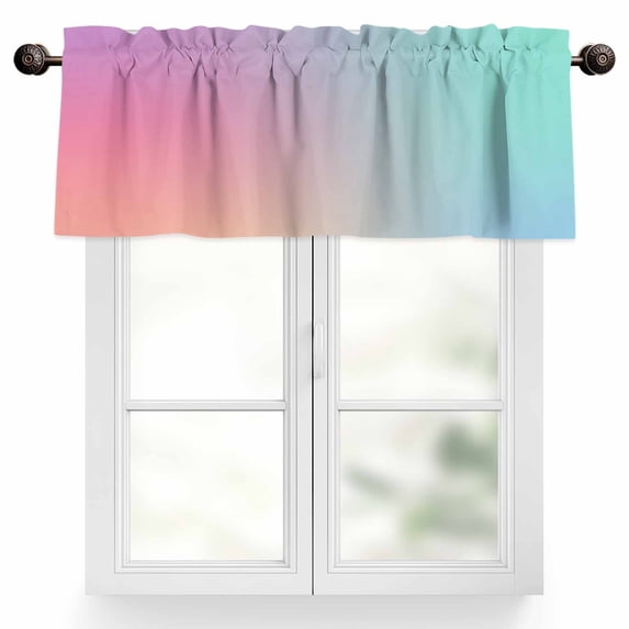Pink Purple Valances for Windows, 54 x 18in, Blue Teal Gradient Rod Pocket Kitchen Valance Curtain Light Filtering Window Treatments for Living Room Bedroom, 1 Panel