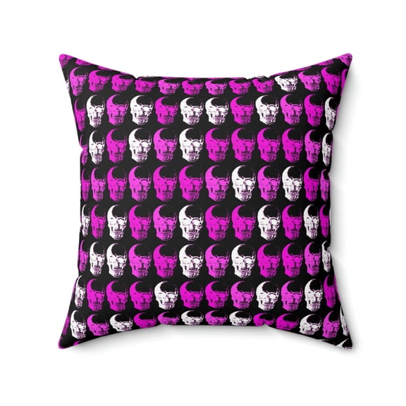 Pink Purple White Skulls Grid Spun Polyester Square Pillow