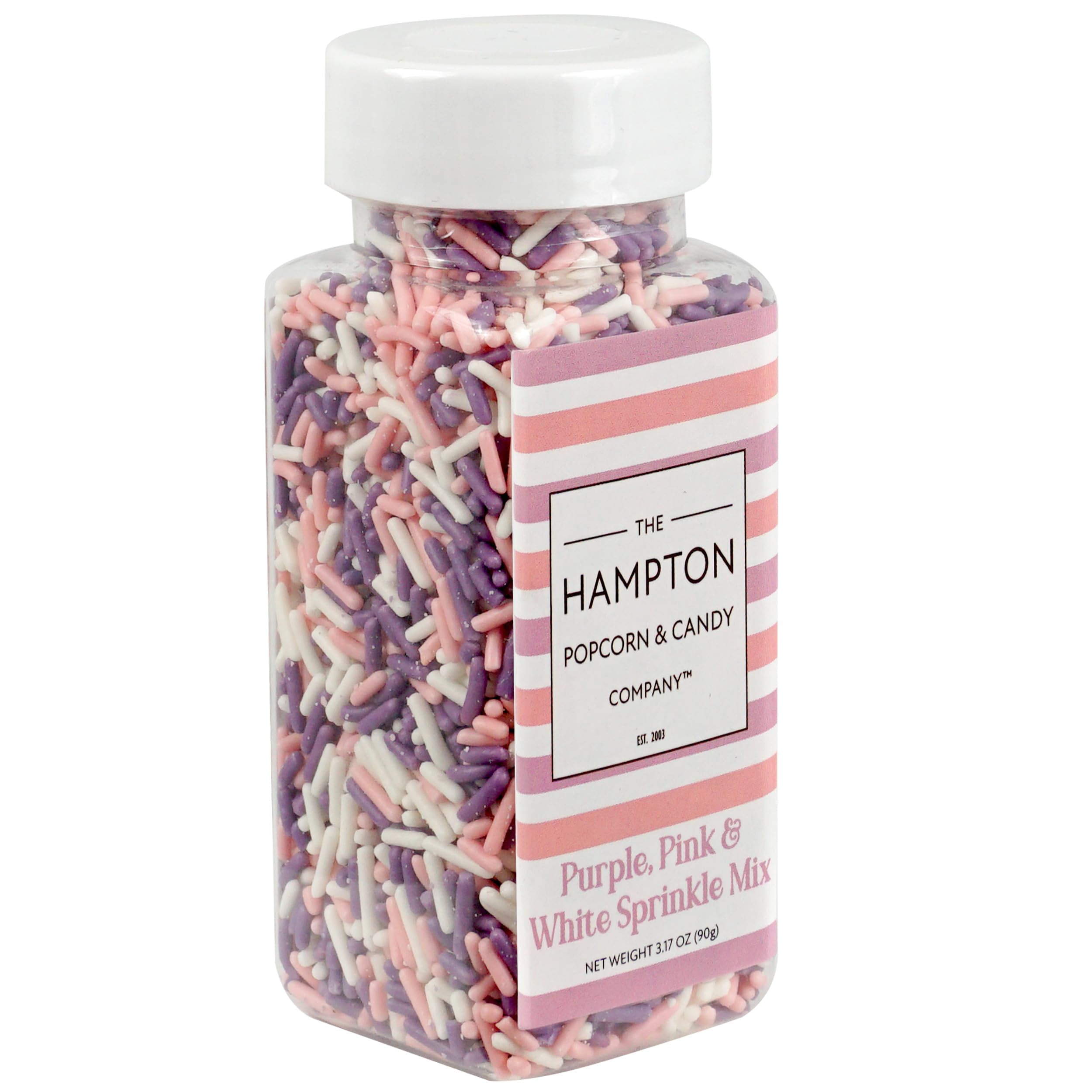 Pink, Purple & White Sprinkles Jimmies 3.17 oz, Sprinkles For Cake Decorating, Cake Sprinkles, Sprinkles For Baking, Ice Cream & More, The Hampton Candy Company