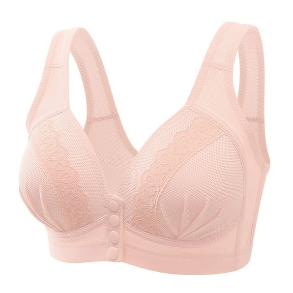 Pink Push Up Bras for Women Lace Front Button Shaping Cup Shoulder Strap Large Size Underwire Bra