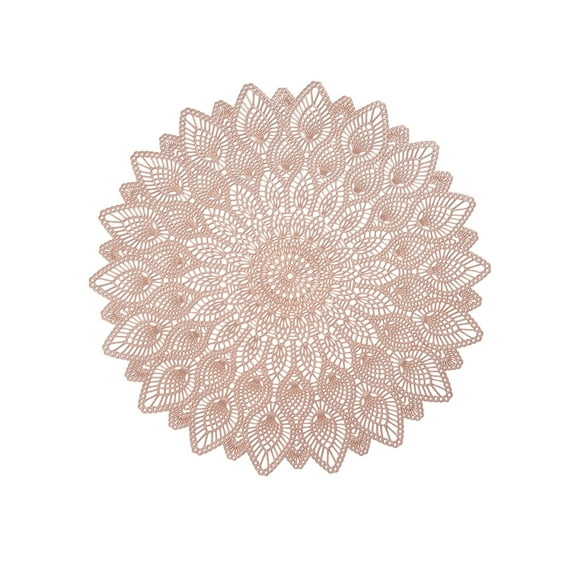 Pink Pvc Placemat With Ornate Lace Like Openwork Design For Use Under Dinnerware To Shield Table Surfaces From Heat Moisture And Scratches Easy Wipe Clean
