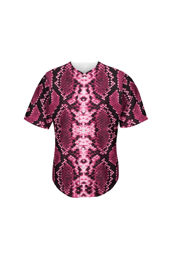 Pink Python Snakeskin Print Active Baseball Jersey for Men and Women, SNAKESKIN Button Down Women’s Baseball Team Shirts.