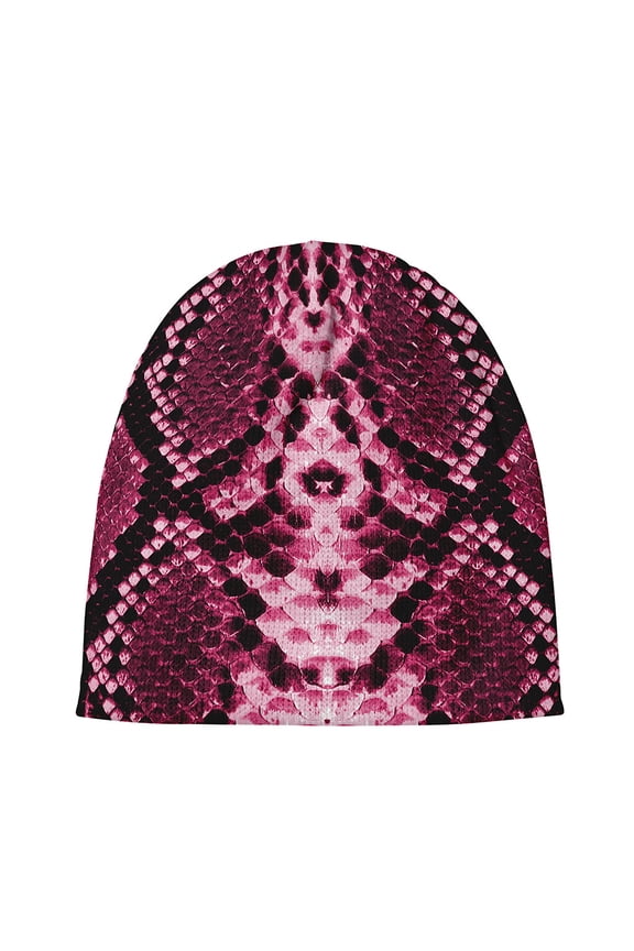 Pink Python Snakeskin Print Beanie Hat, Snake Python Cuffed Beanie For Men Women