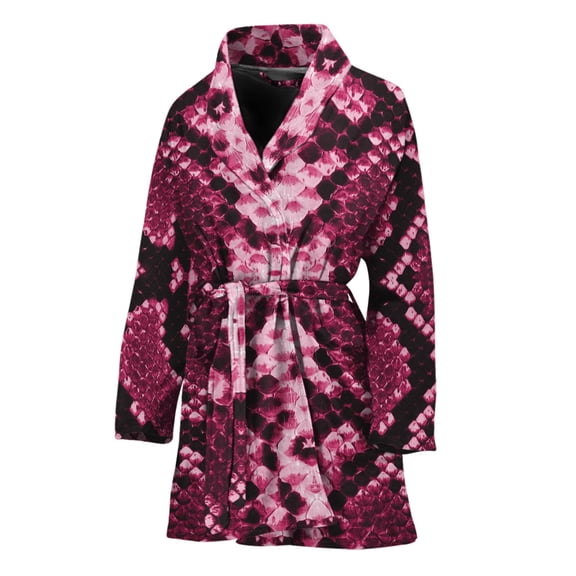 Pink Python Snakeskin Women Bathrobe One Size Univeral Fits, Snakes Python Fashion Lightweight Plush Fleece Long Robe For Women