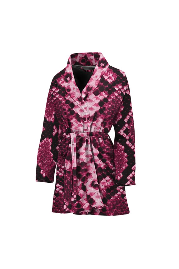 Pink Python Snakeskin Women Bathrobe One Size Univeral Fits, Snakes Python Fashion Lightweight Plush Fleece Long Robe For Women