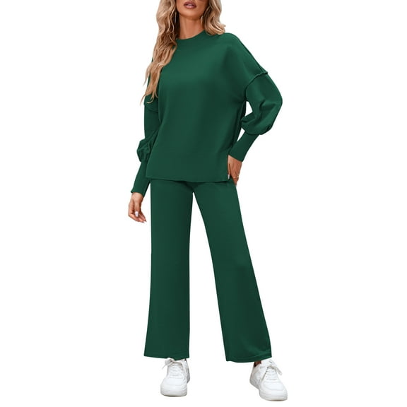 Pink Queen Women's 2 Piece Outfits Sweater Sets Knit Pullover Tops And Wide Leg Pants Loose Tracksuit Lounge Set