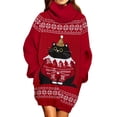 thumbnail image 1 of Pink Queen 2025 Christmas Chunky Knit Turtleneck Sweater Dress with Pockets, 1 of 6