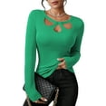 thumbnail image 1 of Pink Queen 2025 Women's Long Sleeve Cutout Keyhole Neck Top Ribbed Knit Shirts Casual Elegant Stretch, 1 of 5