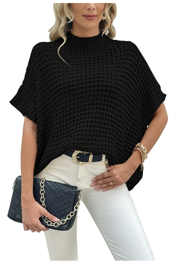 Mock Neck Short Sleeve Knit Sweater, Women's S-XL